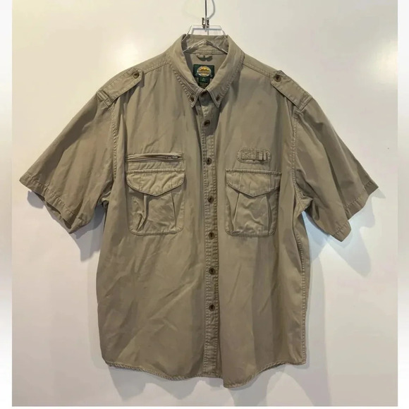 Vtg Cabela's Safari Men's Medium Khaki‎ Short Sleeve Button Expedition Shirt XL - Picture 1 of 5